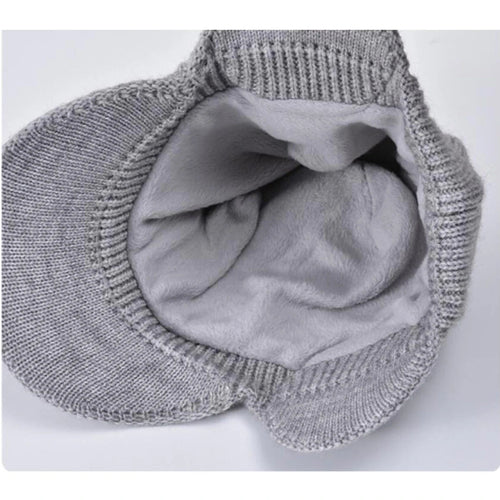Winter Visor Beanie With Earflap Warm Fleece Lined Knitted Ear