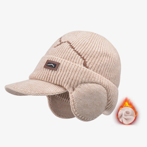 Winter Visor Beanie With Earflap Warm Fleece Lined Knitted Ear
